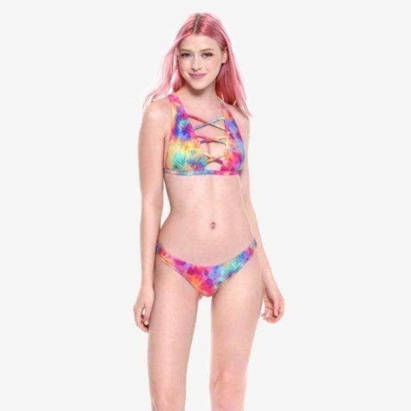 Hot Topic Other - Hot Topic Rainbow Tie Dye Bikini Crisscross 2XL